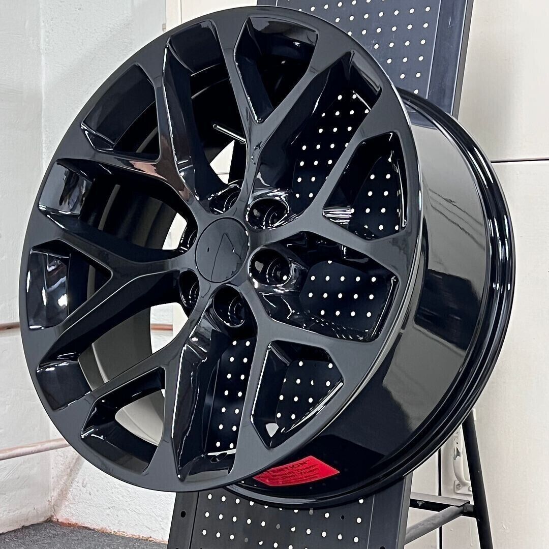 thumbnail interactive-video image 1 of SREP 22x9 Gloss Black SNOWFLAKE Wheels – Set Of 4 – Fits 2019-2025 Chevy Silverado Tahoe – 6x139.7 1 of 2